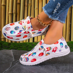 Women's Easter Eggs Print Canvas Slip On Casual Walking Shoes