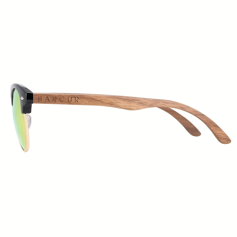 Polarized Oval Sunglasses Wooden Temple Glasses UV400