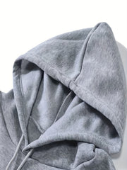 Solid Drawstring Hoodies Casual Kangaroo Pocket Long Sleeve Sweatshirt