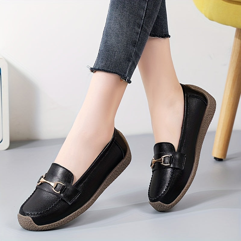 Women's Buckle Decor Loafers Comfy Slip On Shoes Non Slip Flats