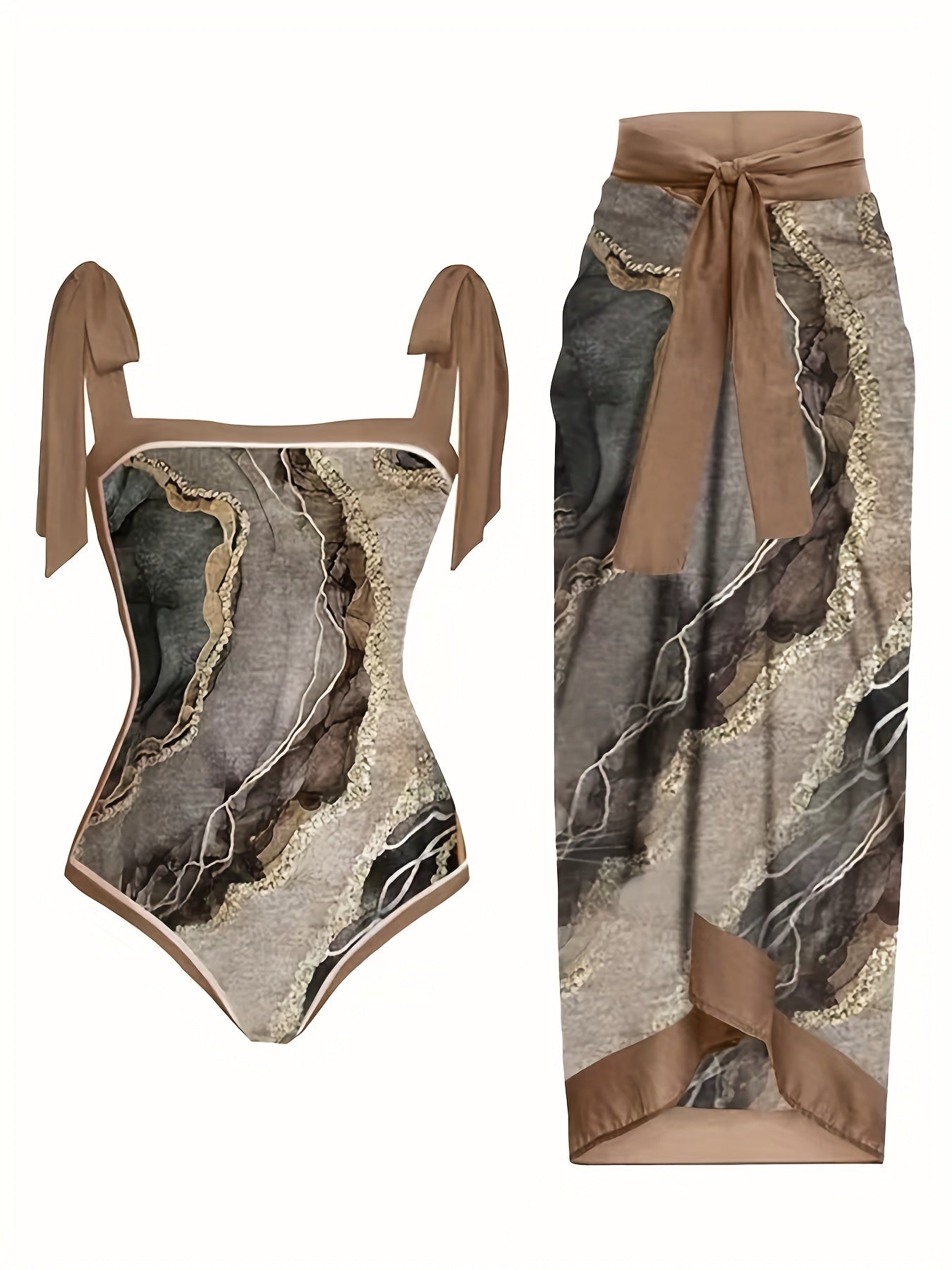 Ombre Tummy Control Two Pieces Swimsuit With Cover Up Skirt