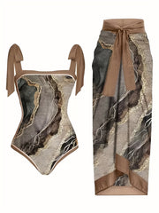 Ombre Tummy Control Two Pieces Swimsuit With Cover Up Skirt