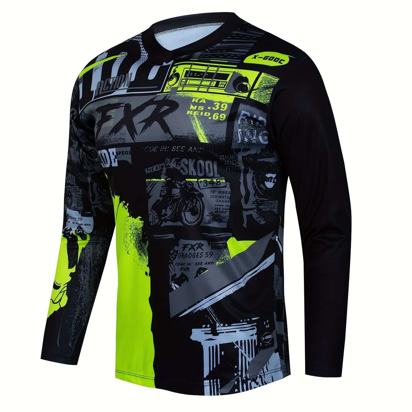 Men's Alphabets Pattern Cycling Jersey - Moisture Wicking Long Sleeve