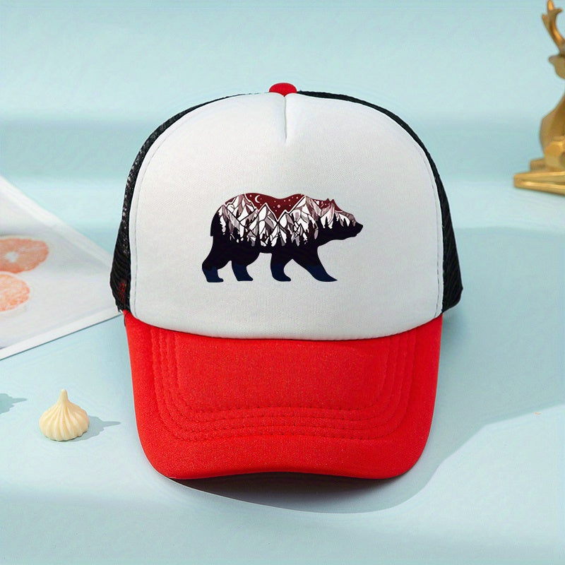 Mesh Print Bear Baseball Cap Sunshade Breathable Peaked Cap Trucker Hat