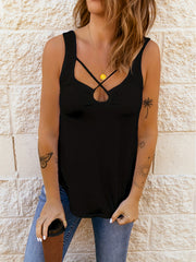Ruched Keyhole Tank Top Summer Sleeveless Casual Slim Top
