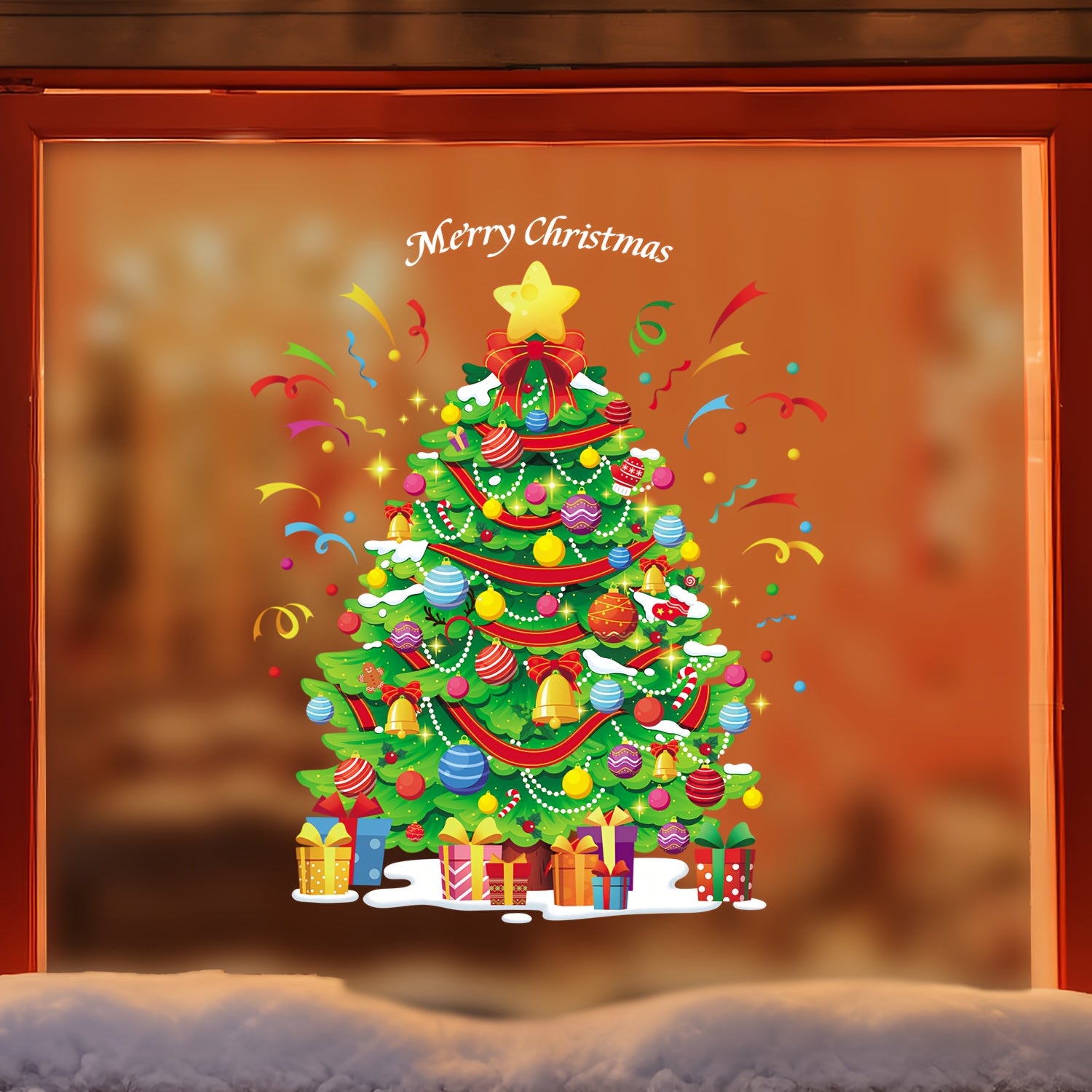 Christmas Window Clings Merry Christmas Tree Gift Pattern Decals