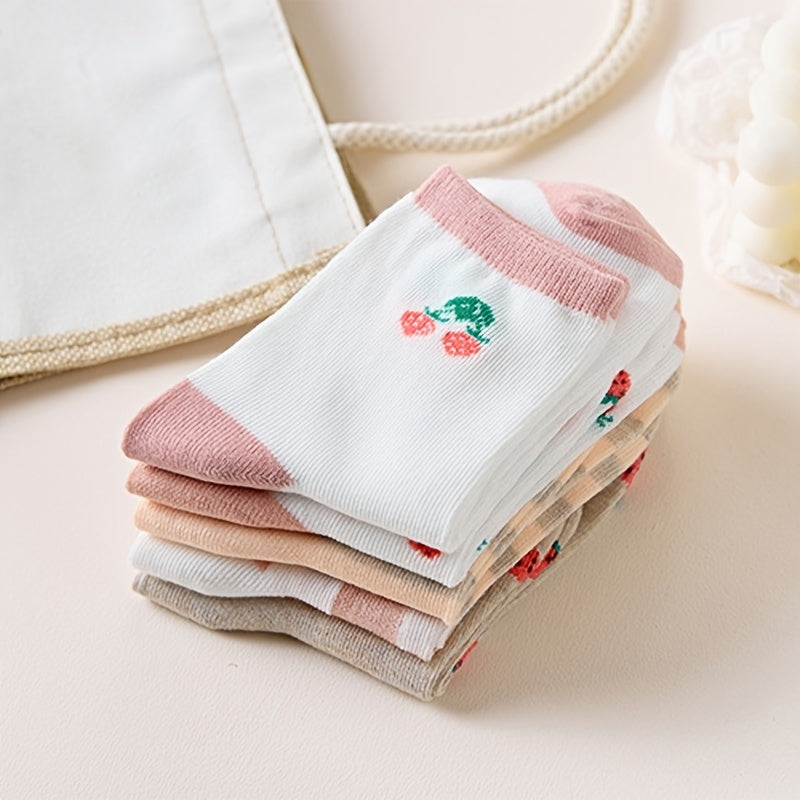5 Pairs Strawberry Print Socks Women's Mid Tube Stockings