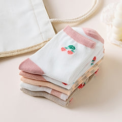 5 Pairs Strawberry Print Socks Women's Mid Tube Stockings