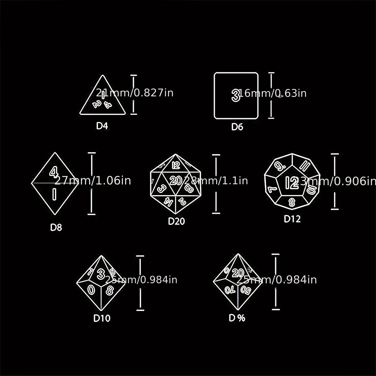 7pcs Metal Solid Polyhedral Dices for Board Game