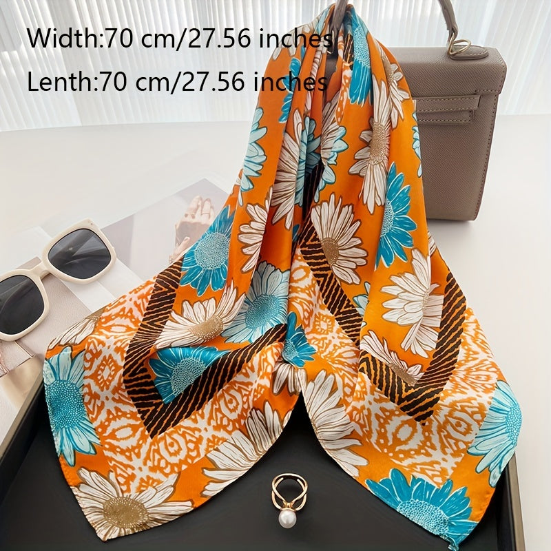 Flower Print Silk Scarf Bandana Neckwear Hair Accessory