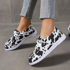 Cow Print Canvas Shoes Flat Lightweight Comfortable Outdoor Walking Shoes