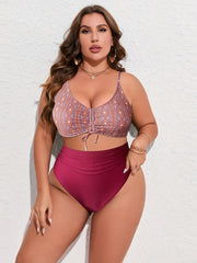 Boho Bikini Set Lace Bra & Ruched Panty Swim