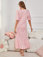 Ruffle NightDress Short Sleeve Pajama Dress Women's Sleepwear