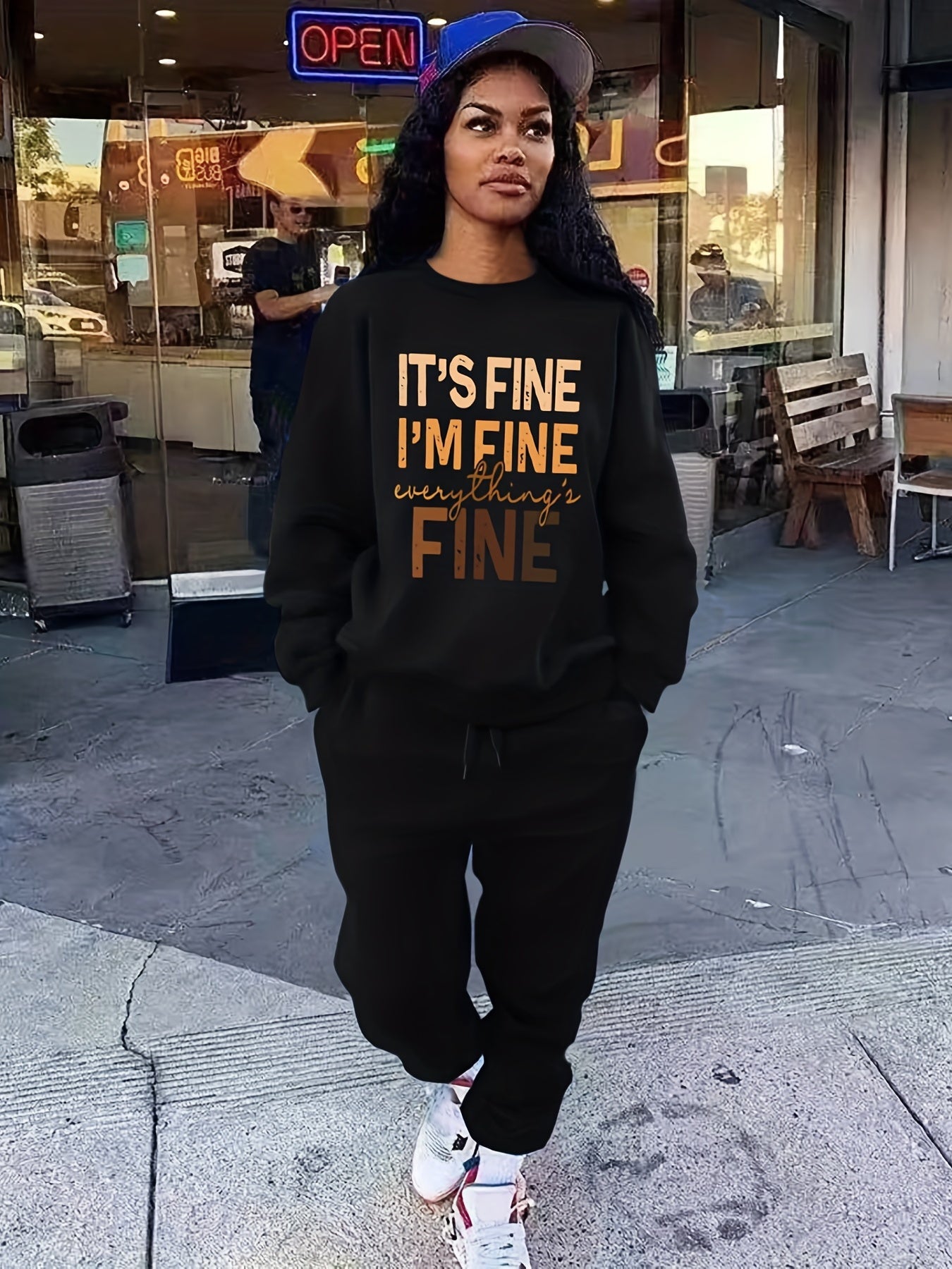 Letter Print Long Sleeve Tops & Jogger Pants Set
