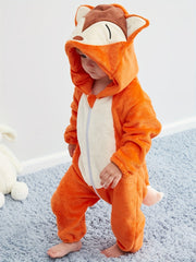 Unisex Baby Halloween Fox Romper Flannel Hoodie Jumpsuit