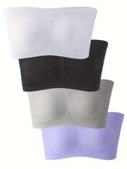 4pcs Seamless Bandeau Bras Soft Strapless Stretch Bra Women's Lingerie
