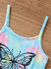 Girls Butterfly Letter Sleeveless Jumpsuit Kids Summer Rompers