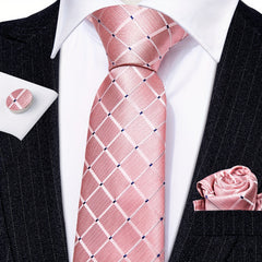 Barry Wang Men's Silk Tie Set Business Classic Check Plaid Necktie