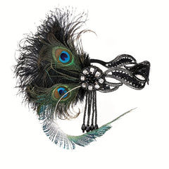 Faux Peacock Feather Headband Rhinestone Hair Band for Women