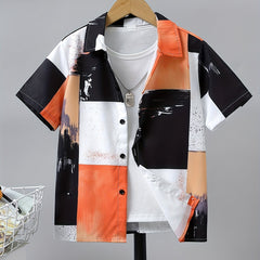 Boys Hawaiian Floral Print Button Front Shirts Short Sleeve Beach Tops