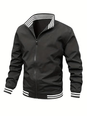 Men's Striped Zip Up Stand Collar Jacket