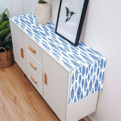 Long Fish Pattern Linen Table Runner Heat Resistant Washable 33x182 cm