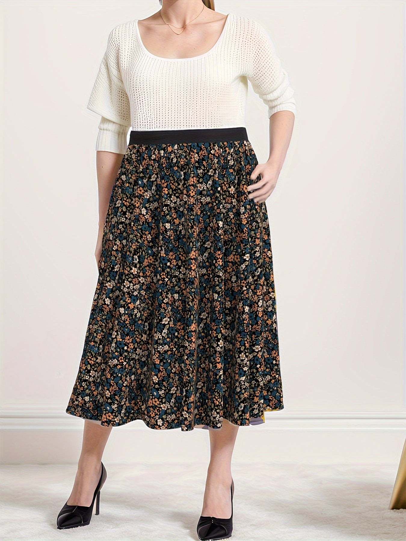 Women's Plus Ditsy Floral Print Maxi Skirt