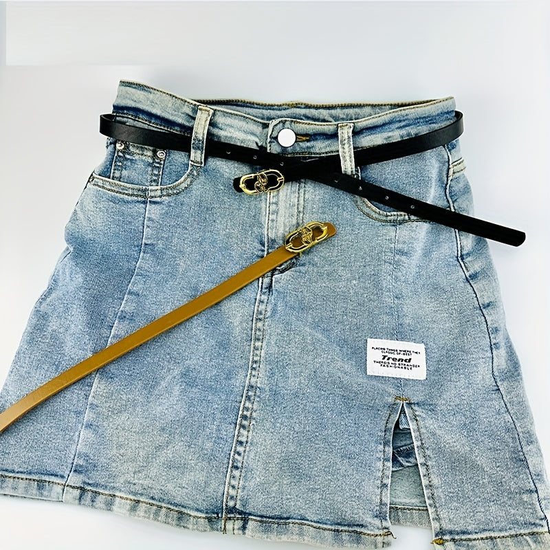 Golden Snap Buckle Belt Solid Frosted Casual Belt For Women