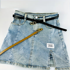 Golden Snap Buckle Belt Solid Frosted Casual Belt For Women