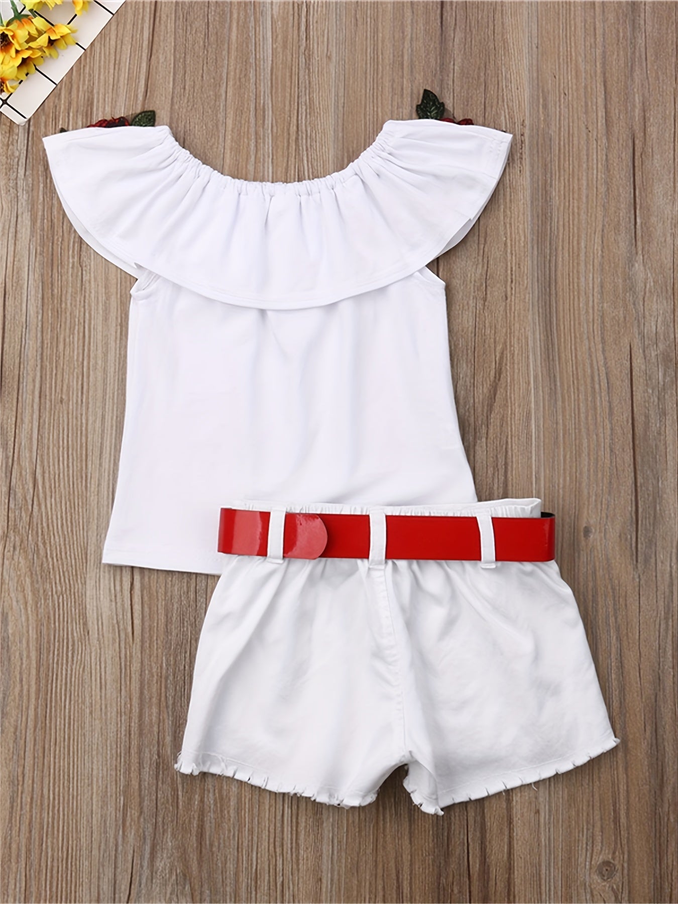 Girls Floral Off Shoulder Top & Denim Shorts Set