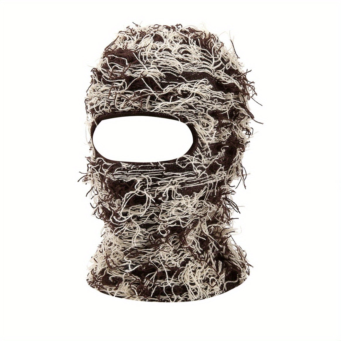 Fringe Trim Casual Balaclava Distressed Knitted Ski Mask