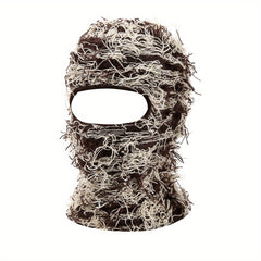 Fringe Trim Casual Balaclava Distressed Knitted Ski Mask