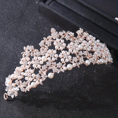 Faux Pearl Rhinestone Crown Hairband Wedding Favor Decorations