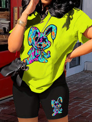 Cartoon Print 2pc Outfit Short Sleeve T Shirt & Shorts Set Women's Clothing