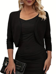 Solid Jacket Casual Open Front Versatile Outerwear Women's Clothing