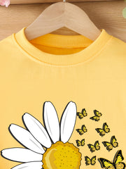 Girls Daisy Flowers Print Crewneck Sweatshirt Top