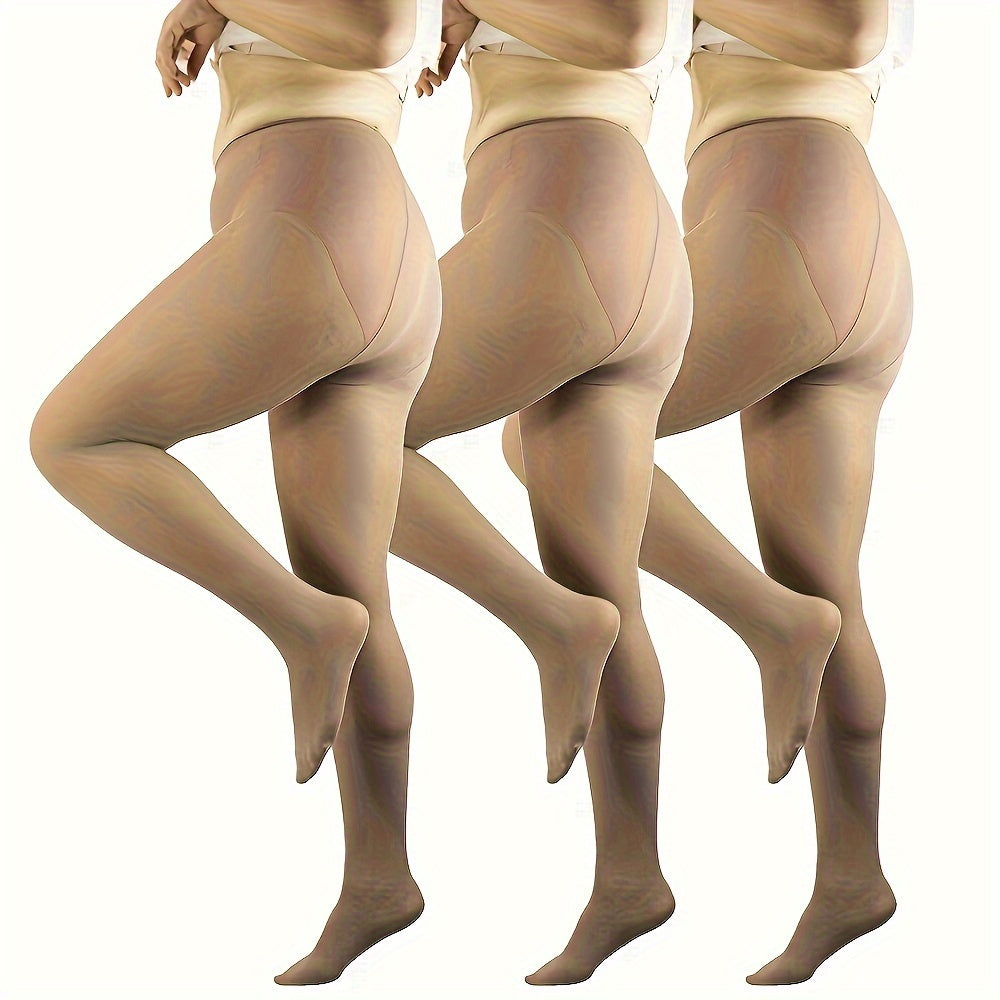 3-Pair Plus Size Casual Pantyhose Set for Women's Soft Semi Opaque Tights