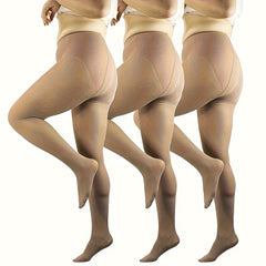 3-Pair Plus Size Casual Pantyhose Set for Women's Soft Semi Opaque Tights