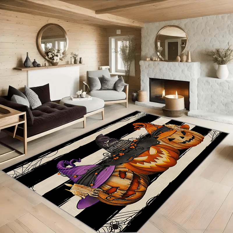 HAPPY HALLOWEEN Pumpkin Kitchen Rug Retro Halloween Carpet