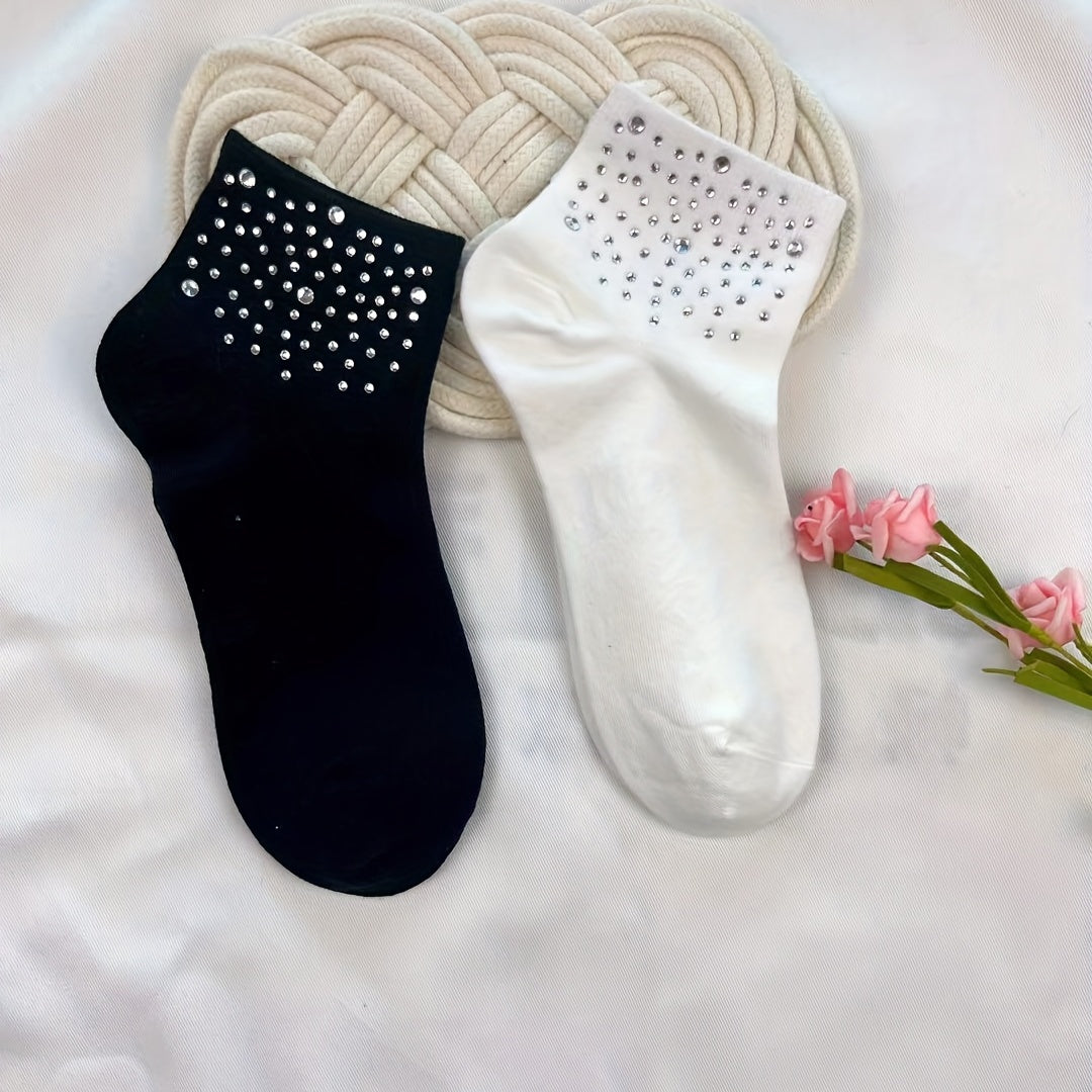 5 Pairs Rhinestone Decor Crew Socks for Women