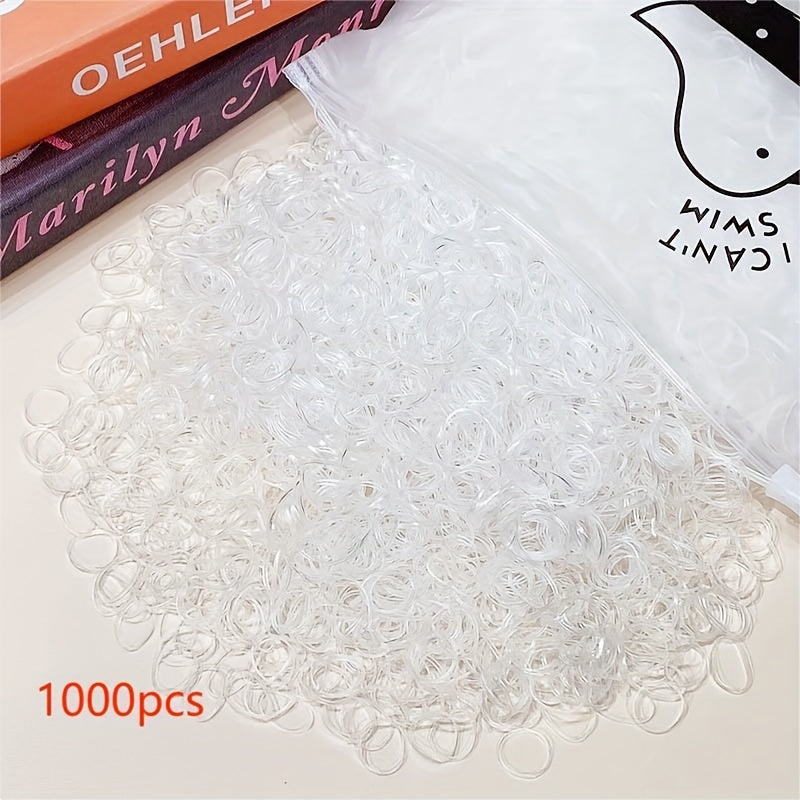1000 Mini Disposable Hair Ties w/ Storage Bag Elastic Hair Rope