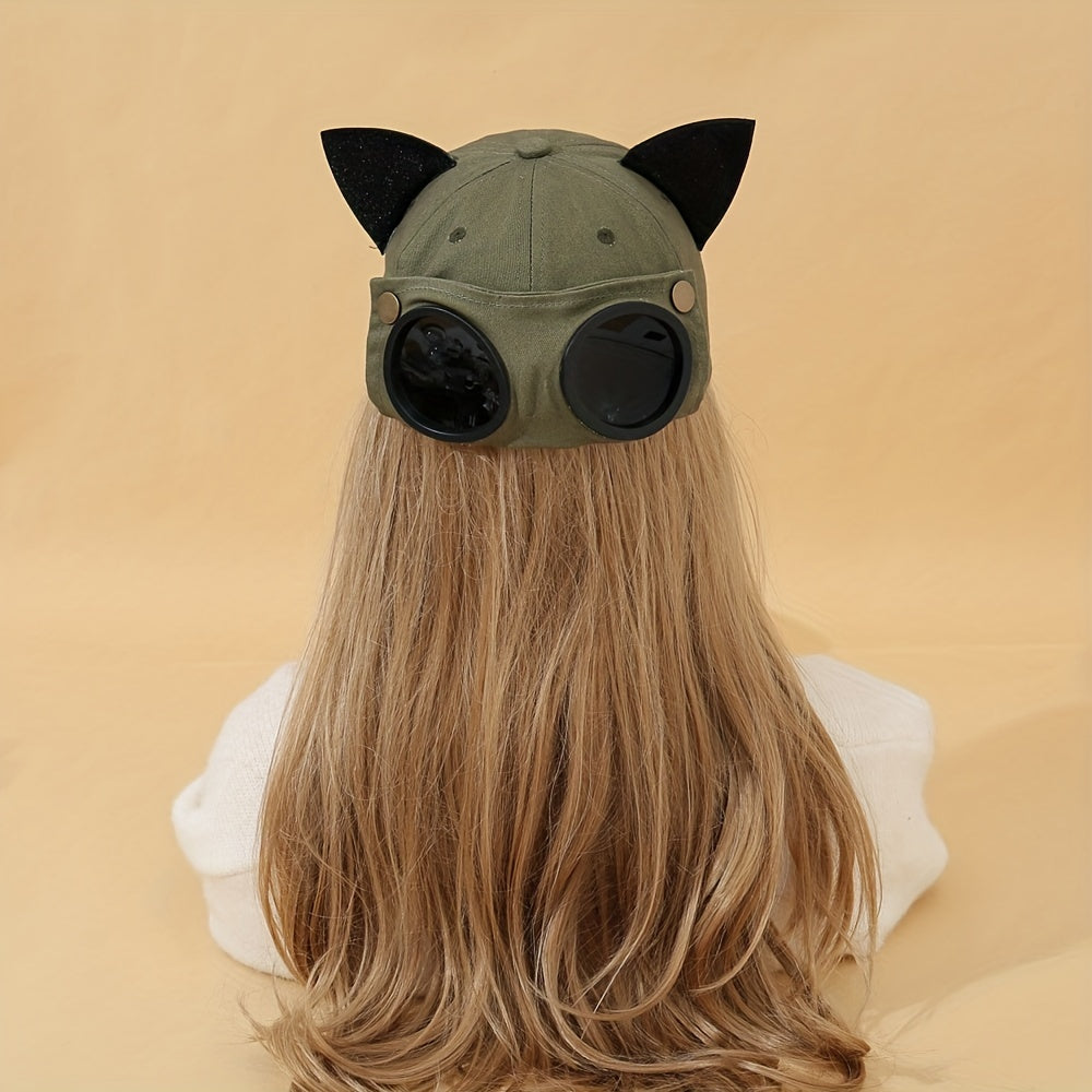 Vintage Flip Sunglasses Baseball Cap Aviator Cartoon Ear Sports Hat