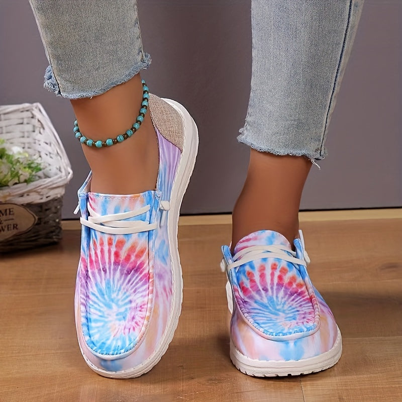 Women's Tie Dye Canvas Shoes Round Toe Slip On Low Top Lightweight Sneakers