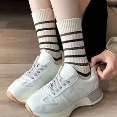 5 Pairs Block Stripe Print Socks Comfy & Breathable Women's Stockings & Hosiery