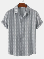 Men's Casual Plaid Short Sleeve T-Shirt for Summer