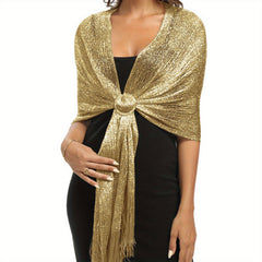 Metallic Shawls Round Buckle Tassel Wraps Scarf For Evening Party Wedding
