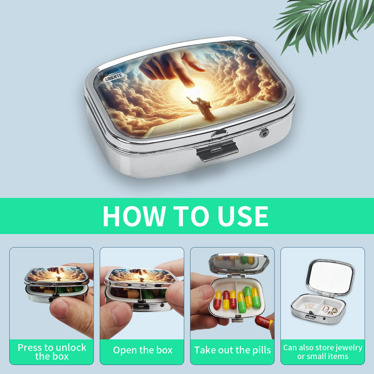 Devout Worship Metal Medicine Box 2 Compartment Square Mini Portable Travel Pock