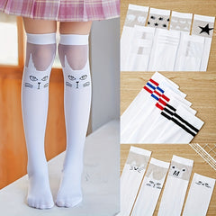 Girls Thin Nylon Cartoon Animal Heart Pattern Over The Knee Sock