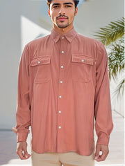 Men's Casual Button Up Long Sleeve Shirt with Flap Pocket