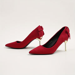 Women's Bowknot Suedette Pattern Stiletto Heel Slip On Shoes